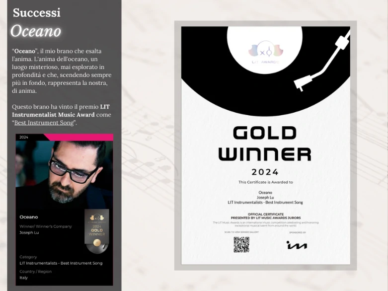 Targetta riconoscimento a Joseph Lu, Gold Winner