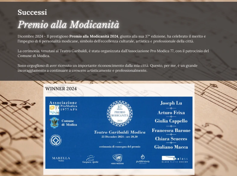 Targetta riconoscimento a Joseph Lu, Premio Modicanità